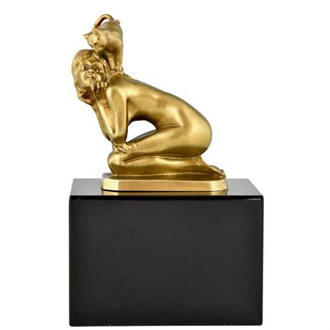 Art Deco Bronze Sculpture Nude With Cat Deconamic