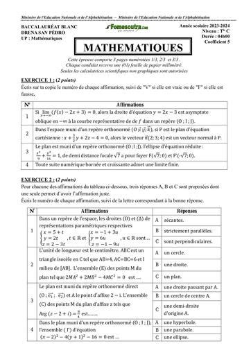 Sujet Maths Bac Blanc Serie C Dren San Pedro By Tehua