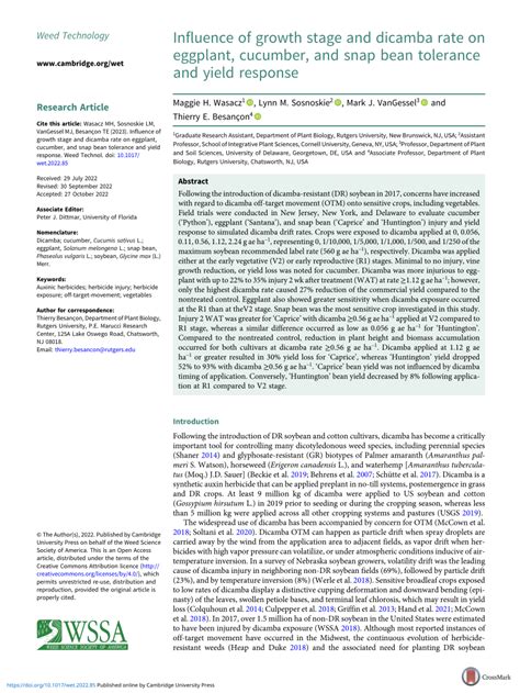 Pdf Influence Of Growth Stage And Dicamba Rate On Eggplant Cucumber