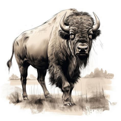 Premium Photo | Realistic Bison Illustration In Caricaturelike Style