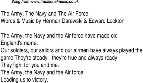 1940s Top Songs: lyrics for The Army, The Navy And The Air Force