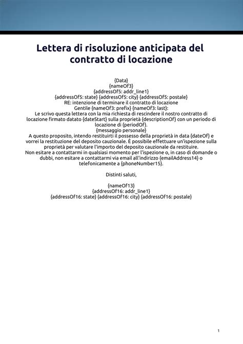 Lettera Di Risoluzione Anticipata Del Contratto Di Locazione Template