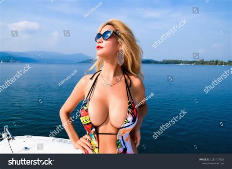 Sexy Blonde Model Bikini On Boat Stock Photo Shutterstock