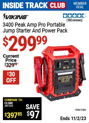 VIKING 3400 Peak Pro Portable Jump Starter And Power Pack For 299