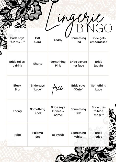 Lace Lingerie Bingo Cards Etsy