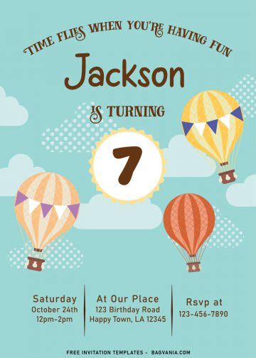 Adorable Hot Air Balloons Birthday Invitation Templates