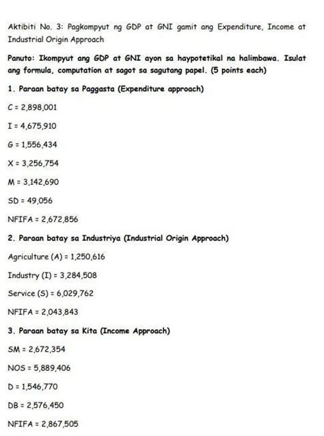 PA ANSWER PLS NEED LANG ASAP Aktibiti No 3 Pagkompyut Ng GDP At GNI