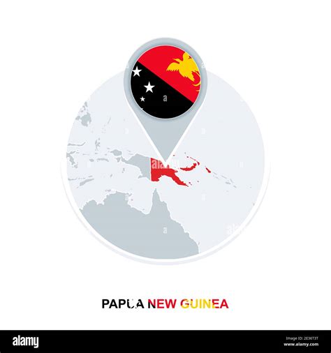 Papua New Guinea Map And Flag Vector Map Icon With Highlighted Papua New Guinea Stock Vector