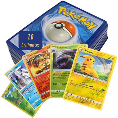 100 Cartas Pokémon Originais 10 BRILHANTES GARANTIDAS Produto