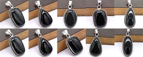 Natural Black Onyx Pendant Black Onyx Gemstone Necklace Pendants 925 Sterling Silver Plated