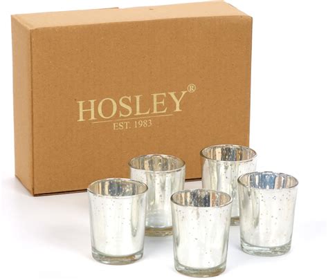 Jp Hosley Silver Metallic Glass Votive Candle Holder Set Of