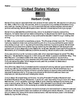 Herbert Croly Article & Questions Assignment (PDF) by Academic Links