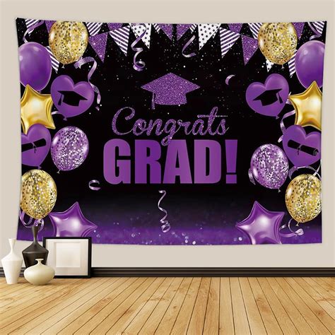 Graduation Backdrop Black And Purple Graduation Decorations Congrats