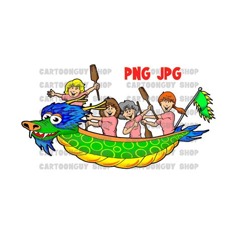 Dragon Boat Clip Art Dragon Boat With Four Ladies PNG JPG Cartoon Image ...