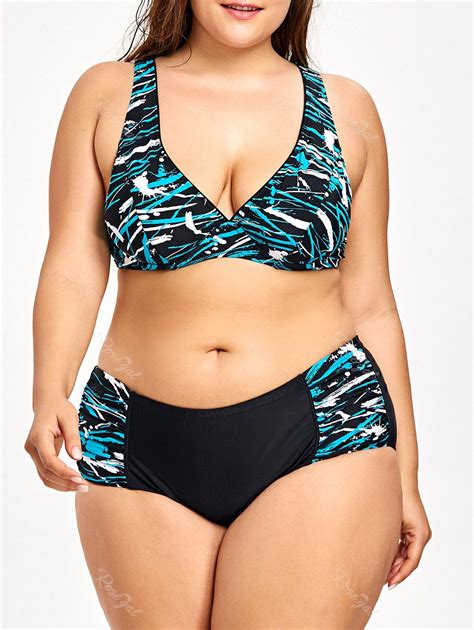 42 OFF Plus Size Plunging Bikini Set Rosegal