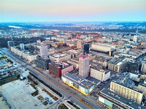 WARSAW POLAND APRIL 07 2019 Beautiful Panoramic Aerial Drone View