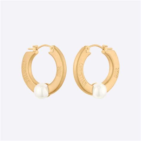 Dior Women CD Navy Earrings Gold Finish Metal And White Resin Pearls