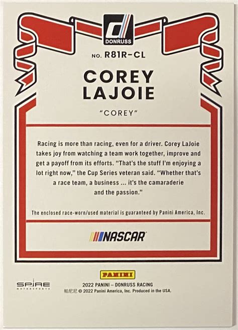 Corey LaJoie 2022 Panini Donruss Racing NASCAR Retro Numbered Card W