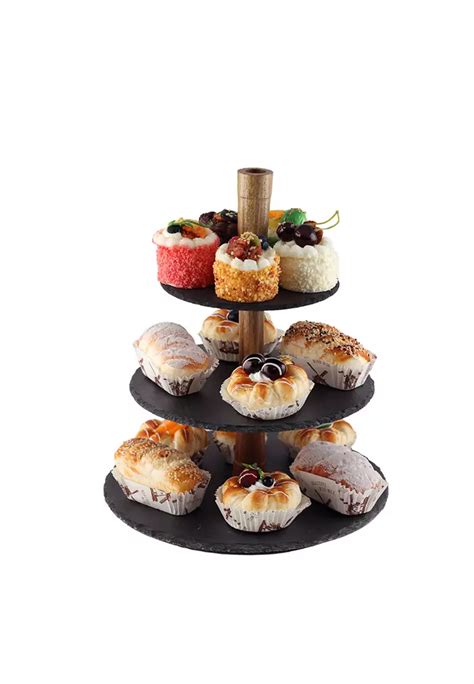 Buy Edge Houseware 3 Tier Slate Round Cake Stand With Acacia Wood