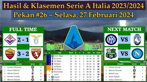 Hasil Liga Italia Tadi Malam AS Roma Vs Torino Fiorentina Vs Lazio