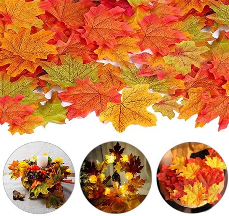 Pcs Artificial Maple Leaves Colors Fake Fall Leaves Silk