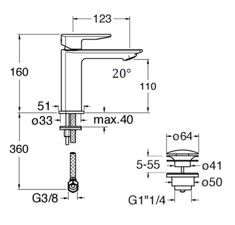 Mitigeur Lavabo Regular Avec Bonde Laiton Up Down Blackmat Profilo