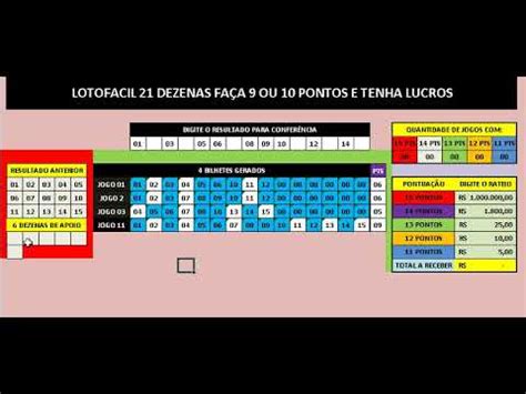 PLANILHA LOTOFACIL 21 DEZENAS FAÇA 9 OU 10 PONTOS E TENHA GANHOS YouTube