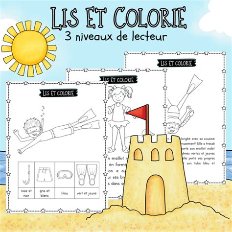 Lis et colorie 3 niveaux de lecteur Été