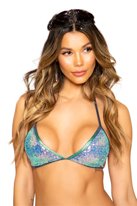 Sequin Triangle Bikini Top