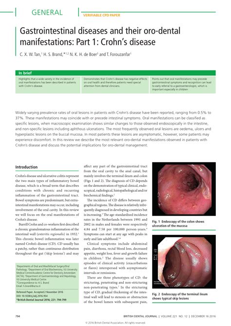 Pdf Gastrointestinal Diseases And Their Oro Dental Manifestations Part 1 Crohn S Disease