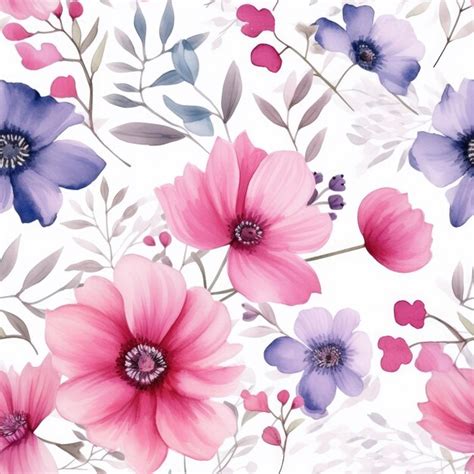 Premium AI Image Flowers Watercolor Seamless Patterns