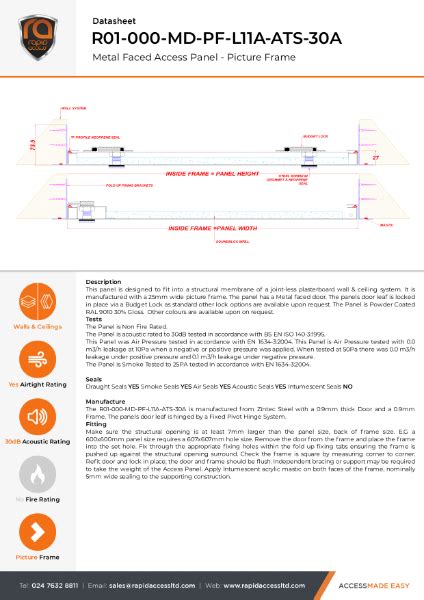 Datasheet Slim Fit Access Panel Non Fire Rated Db Acoustic