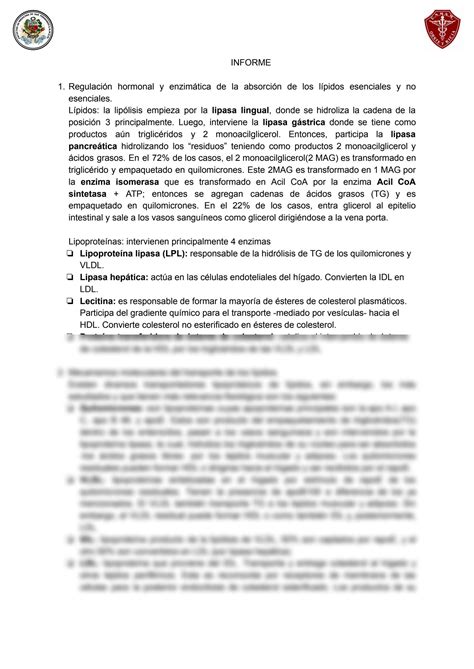 SOLUTION Unmsm Bioqu Mica Y Biolog A Molecular Informe Sobre El