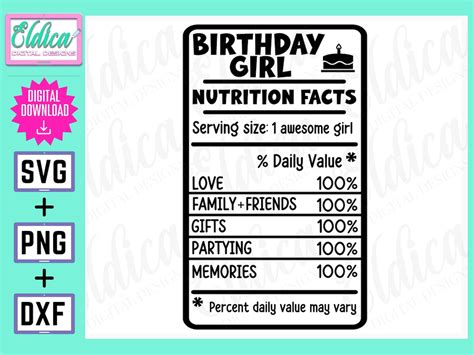 Birthday Girl Nutrition Facts Svg Nutrition Label Birthday Etsy