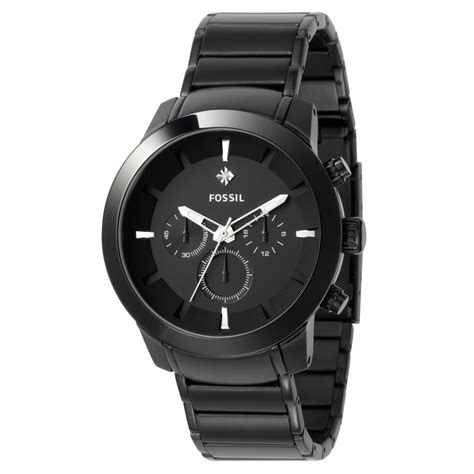 Fossil Watch Men Diamond Accent Chronograph Black Ion Plated Stainless Steel Bracelet 45mm For