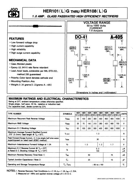 Her Lg Datasheet Glass Passivated High Efficiency Rectifiers