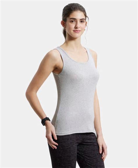 Buy Super Combed Cotton Rib Fabric Slim Fit Solid Tank Top Light Grey