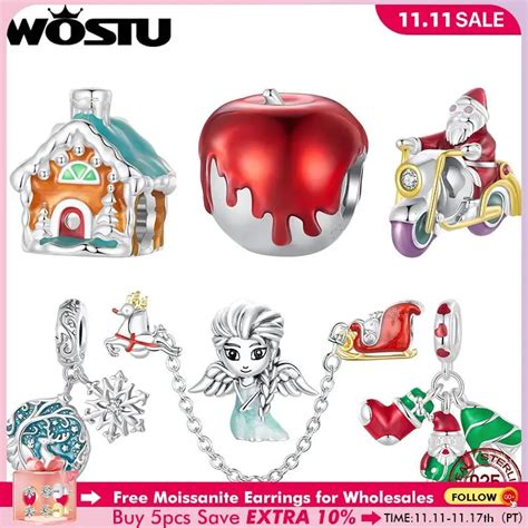 WOSTU 925 Sterling Silver Wiec Cy Santa Claus Charms Emaliowany Dom Na