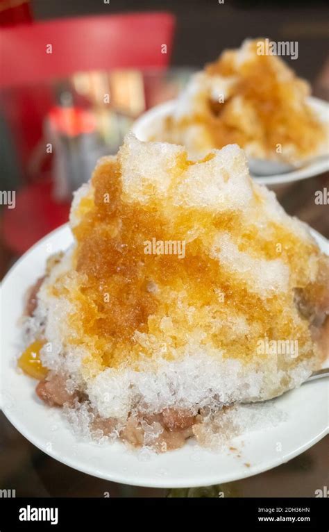 Eating Shaved Ice With Colorful Dessert Stock Photo Alamy