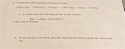 Solved Consider The Following Balanced Chemical Reaction Chegg