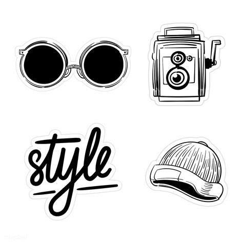 Download Premium Psd Image Of Set Of Black And White Sticker Doodle