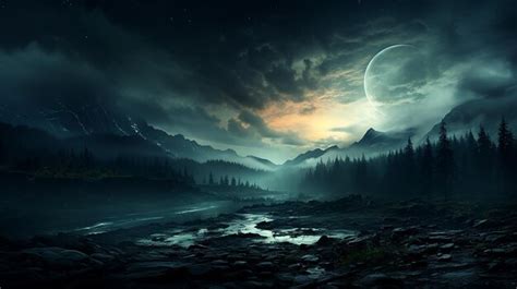 Premium Photo | Dark night forest full moon background