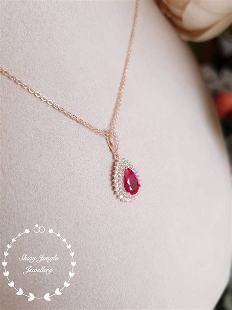 Pear Shaped Ruby Pendant Rose Gold Ruby Necklace July Birthstone