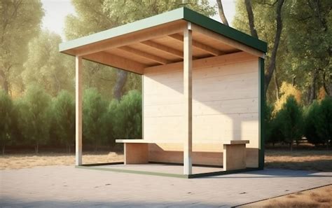 Premium AI Image | A wooden bus stop with a bench and benches.