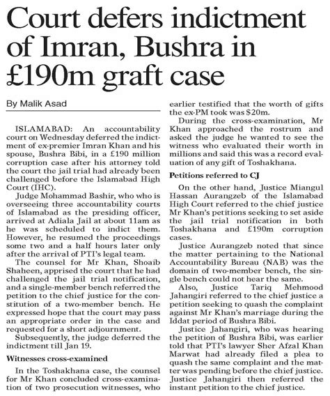 Dawn Epaper Jan Court Defers Indictment Of Imran Bushra