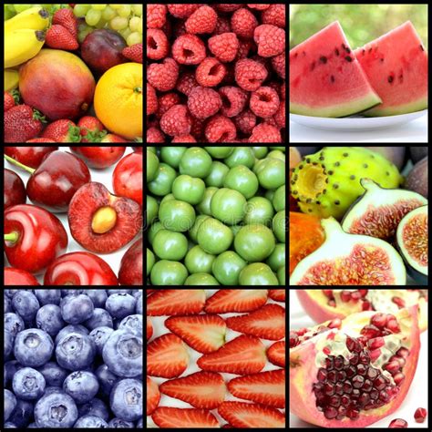 Collage Of Fresh Summer Fruit In The Form Of Vertical Stripes Stock