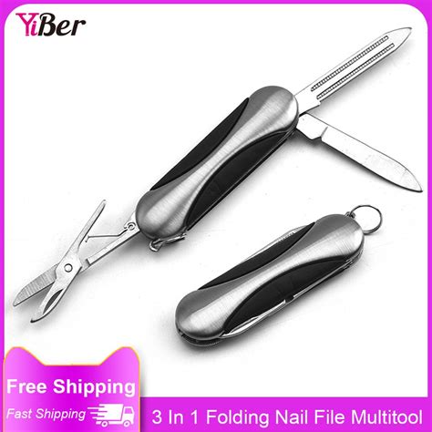 1pc Multi Nail File Folding Nail Clipper Cutter 3 In 1 Stainless Steel