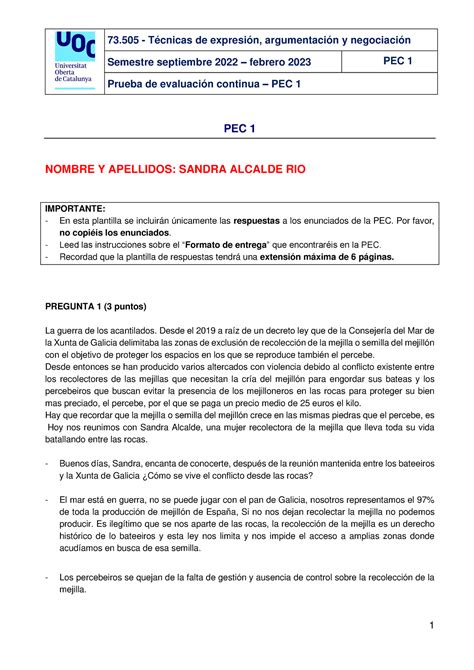 73 EJERCICIOS PEC 73 Técnicas de expresión argumentación y