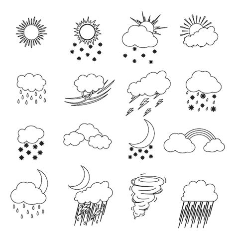 Cartoon wetter thin line icons set meteorologie vorhersage konzept für