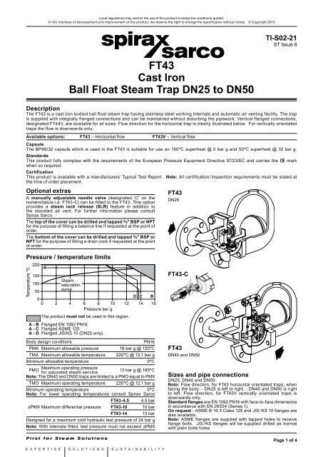 Ft Cast Iron Ball Float Steam Trap Dn To Dn Spirax Sarco